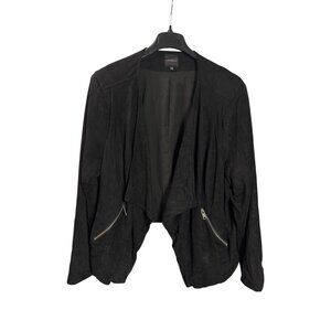 Lane Bryant Black Faux Suede Open Cascade Blazer Jacket 26/28 Zipper Pockets